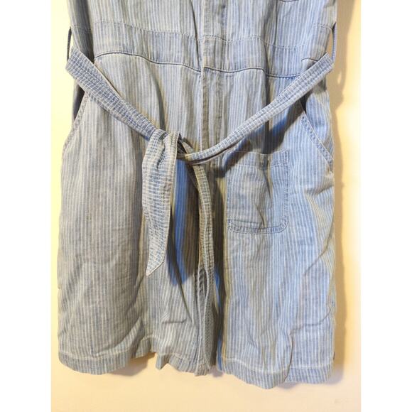 APIECE APART Avery Blue Pinstripe Short Sleeve Belted Mini Dress Size 10 print - Picture 5 of 7